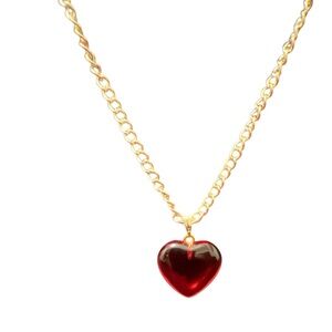 Hand Crafted Gold Chain Necklace with Red Heart Pendant